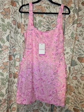 Beginning Boutique Pink Sequin Floral Mini Dress